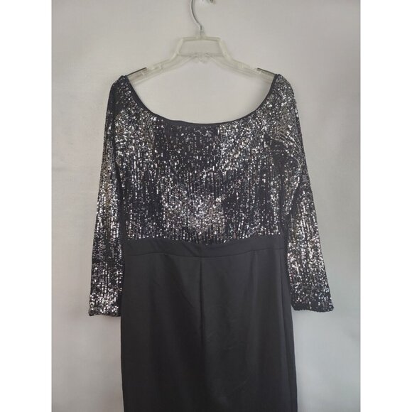 Venus Womens Cocktail Dress Large Black Sequined Long Sleeve Scoop Neck Glam - Picture 6 of 7